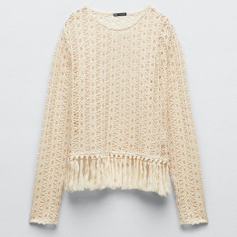 Zara Fringed Mesh Sweater